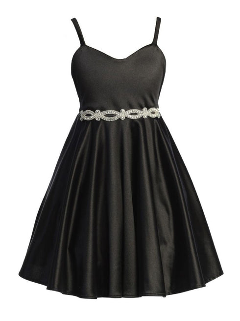 Just Kids Girls Satin Dress with Rhinestone Belt and Sheer Embroidered Bolero, Sizes 4-14 - SophiasStyle.com